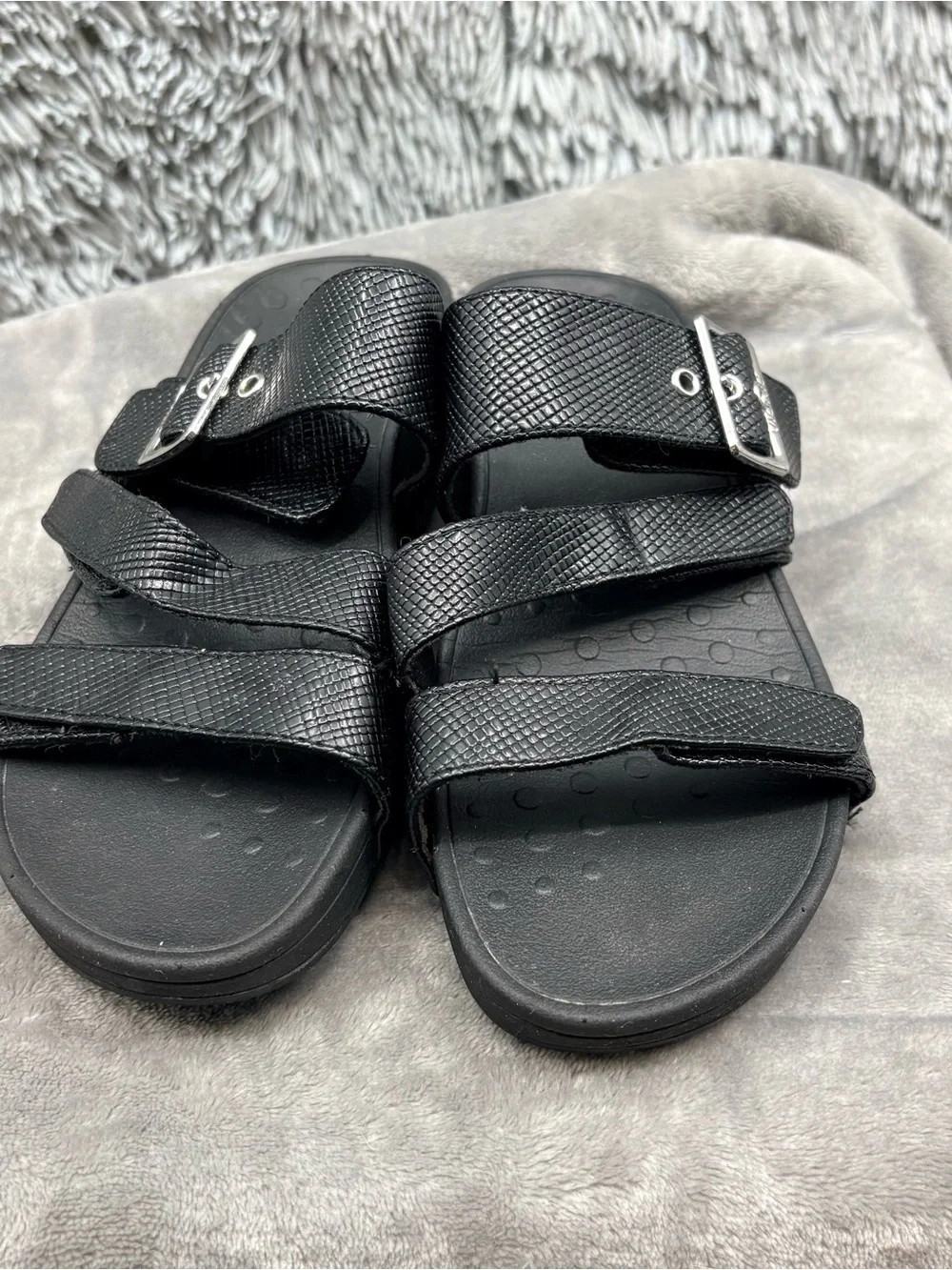 Vionic Rio Lizard Sandals Womens 6 Black Platform Pacific Slide Hook & Loop
